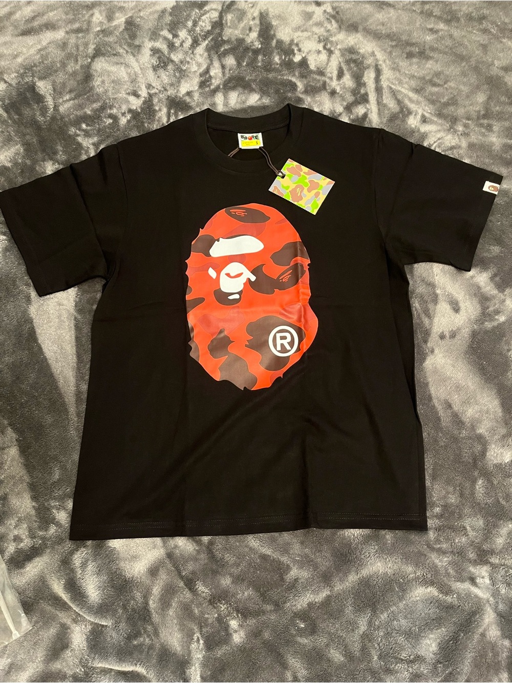 Black Bape Tee with Red Camo Ape Head